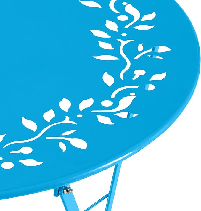 Alpine Corporation 3-Piece Bistro Set with Folding Table and 2 Chairs, Durable Steel Indoor/Outdoor Patio Furniture, Compact Seating, Blue