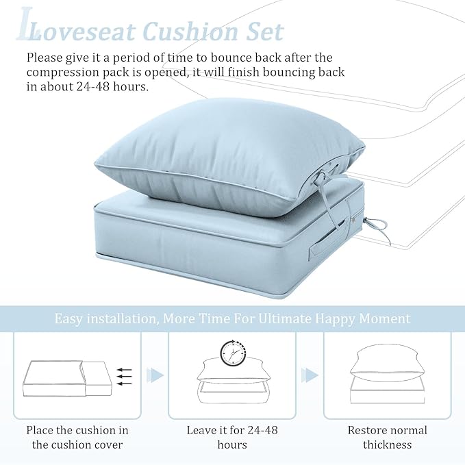 Outdoor Patio Chair Cushions Set 22 L X 22 W X 4 H Waterproof & Fade Resistant Deep Seat and Back Cushions with Removable Covers Outdoor Seat Cushion Set for Chairs and Sofas