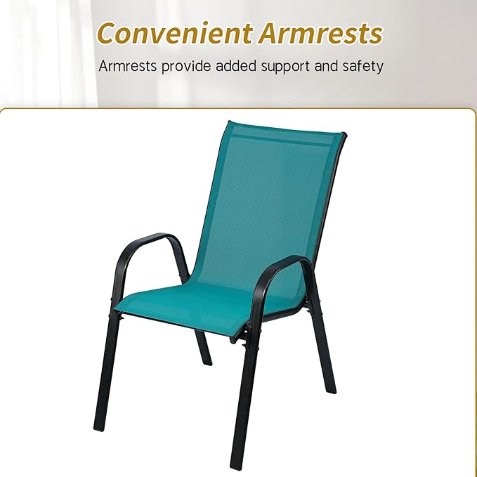 Stackable Outdoor Patio Dining Chairs with Backrest/Armrests for Lawn Garden Balcony Deck Camping-Set of 2 Or 4 (2, Turquoise)