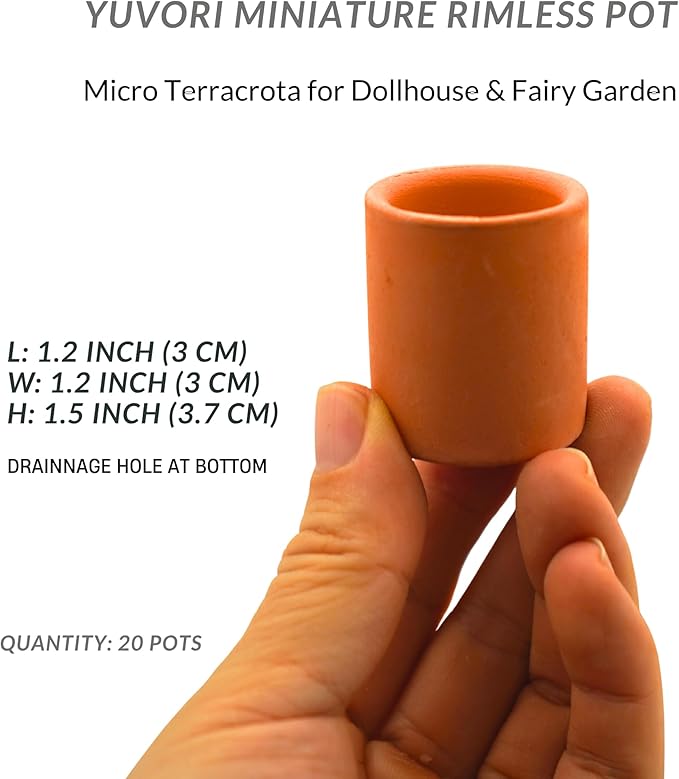Mini Terracotta Pots – Small Clay Flower Pots for Succulents, Cactus, DIY Crafts, Fairy Garden, School Projects, Mini Planters – Set of 20 (Rimless Cylinder, 1.2 Inch)