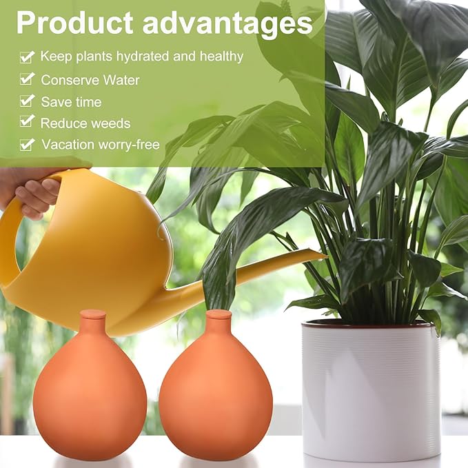 2 Pcs Watering Pots Large Terracotta Watering Pots with Lid 102 oz Terra Cotta Self Watering Pots Water Dripper Automatic Plant Irrigation Devices System for Indoor Outdoor Plants