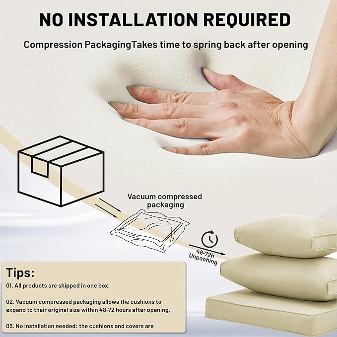 14 Piece Outdoor Sectional Cushions, Water-Resistant Outdoor Sofa Cushions Replacement, 4" High Density Foam Patio Furniture Cushions Fits 6-seat Rattan Conversation Set (Beige)