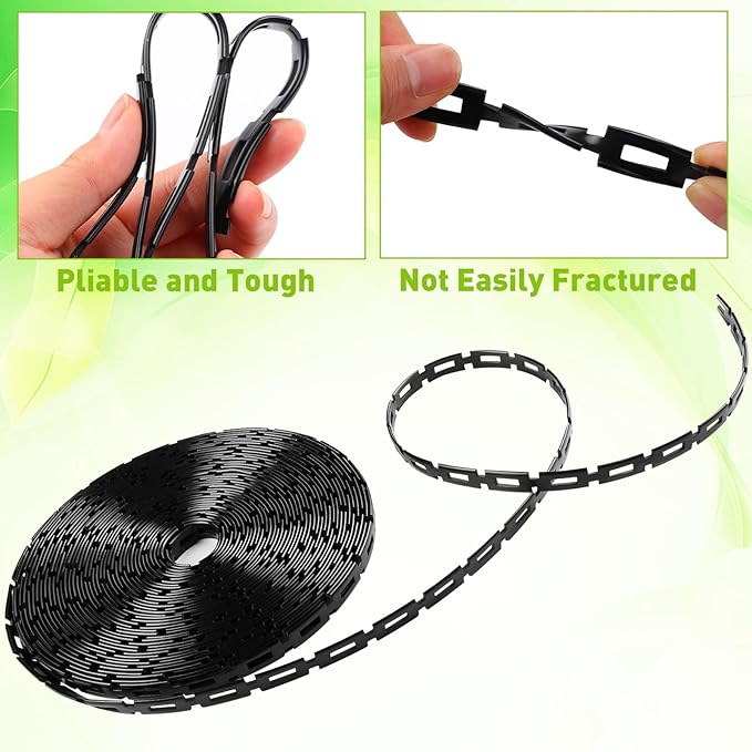 50 FT Chain Lock Tree Ties, Outdoor Plant Strap for Staking, 0.5Inch Wide Adjustability Garden Ties with Hook & Loop Fastening - Tree Stakes Support Straps for Leaning Tree Garden Accessories