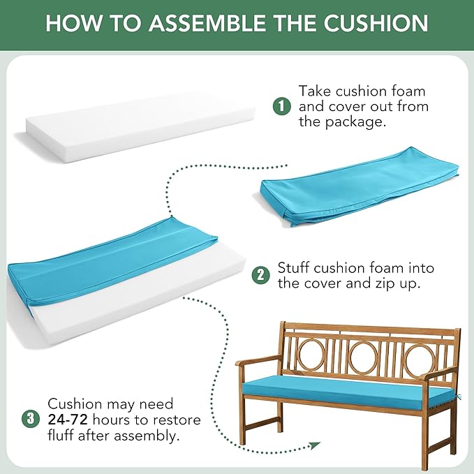 Outdoor Bench Cushion: Waterproof and Fade Resistant Patio Furniture Cushions - Non-Slip Bench Pad Cushion with Removable Cover for Garden Swing Porch Sofa Settee, 48 x 18 x 3 Inch, Teal