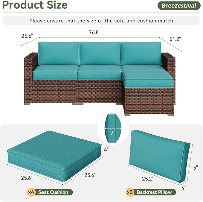 Replacement Cushions for Outdoor Furniture, 7-Piece Outdoor Cushions for Patio Furniture, Deep Seat, Waterproof & Fade Resistant Couch Cushion for 4-Seat Patio Conversation Sets, Sky Blue