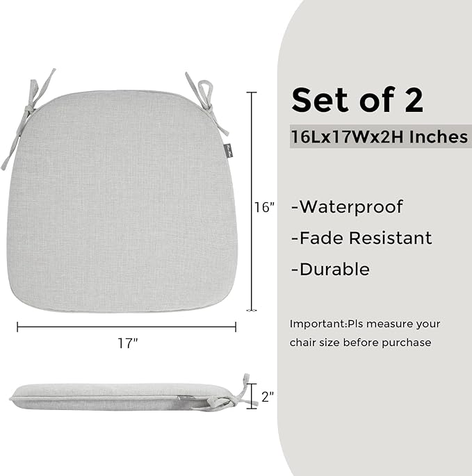 FUNHOME Outdoor Chair Cushions Set of 2,Patio Seat Cushion 17"x16"x2",U-Shaped Dining Chair Cushion 17 by 16 Inch,Water Resistant,Fade-Resistant Chair Pads for Kitchen Garden Furniture(Cloud Gray)