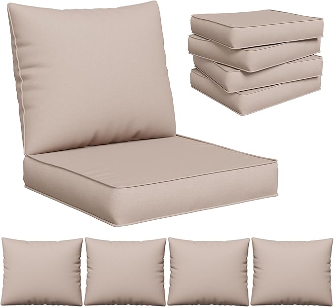 UDPATIO Outdoor Cushions for Patio Furniture Set of 4, Replacement Cushions for Outdoor Furniture, Water-Resistant Outdoor Sectional Cushions for Sofa Couch Chair, Beige
