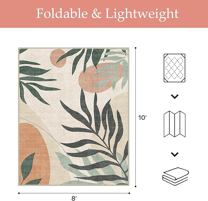GENIMO Outdoor & Indoor Area Rug 8'x10', Waterproof, Non-Shedding, Easy Cleaning, Leaf Mat for Patio, Living Room, Balcony, Dining Room, RV, Deck, Bedroom, Camping, Outside Carpet, Beige Grey