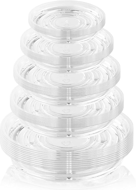 50 Pack Clear Plant Saucers for Indoors (4 6 8 10 12 Inch) Flower Pot Saucers for Potted Plants Plate Set Plant Trays for Indoors No Holes Plants Saucer Trays for Pots Drip Tray Bull Plastic Tray