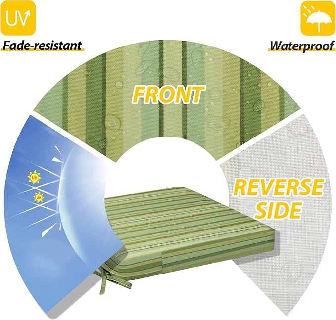 AAAAAcessories Outdoor Seat Cushions for Chairs, Waterproof, Fade-Resistant, 18" x 18" x 2", Patio Furniture Replacement Cushions, Set of 2, Mossy Forest Stripe