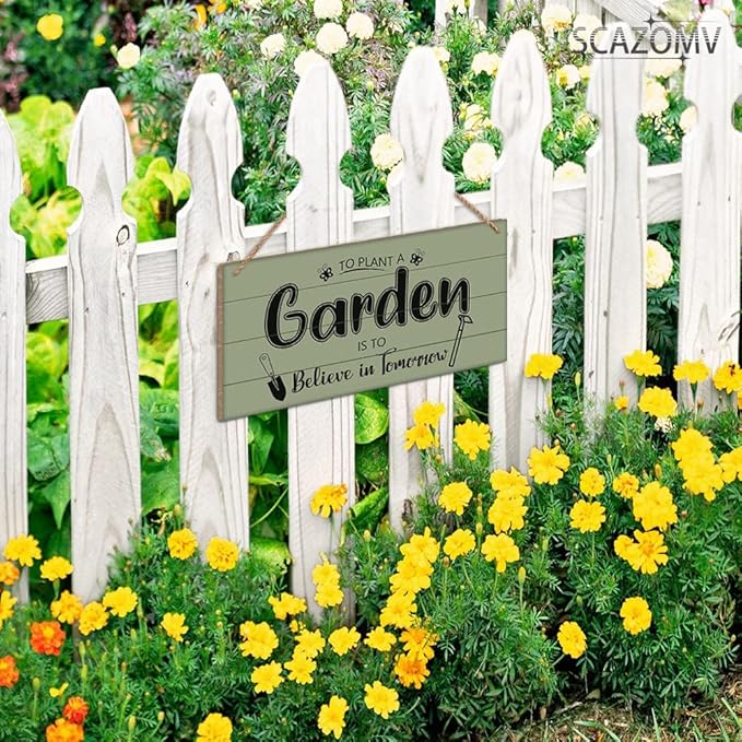 SCAZOMV Garden Sign Decor To Plant A Garden Is To Believe In Tomorrow Funny Outdoor Decorative For Garden Patio Farmhouse Potting Shed She Shed Personalized Wooden Hanging Plaque 5"X 10"