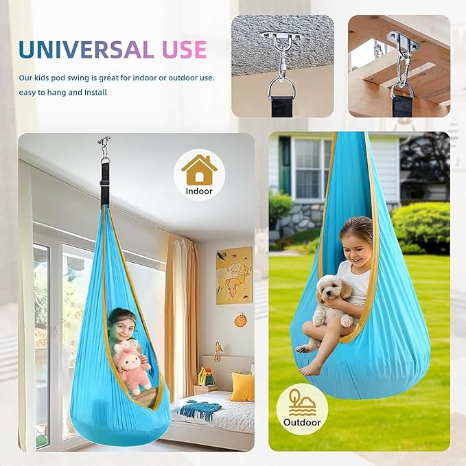 Kids Swing Seat Hammock Chair Indoor Outdoor Hanging Chair for Children,Soft & Safe with High Weight Capacity, Easy Install Perfect for Bedroom, Garden, Playroom