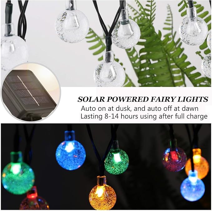Solar String Lights, Small Crystal Ball ，Outdoor String Light 60 LED 40ft 8 Lighting Modes Waterproof Solar Powered Patio Solar Light for Garden Yard Porch Wedding Party Decor (Rainbow-Colored)