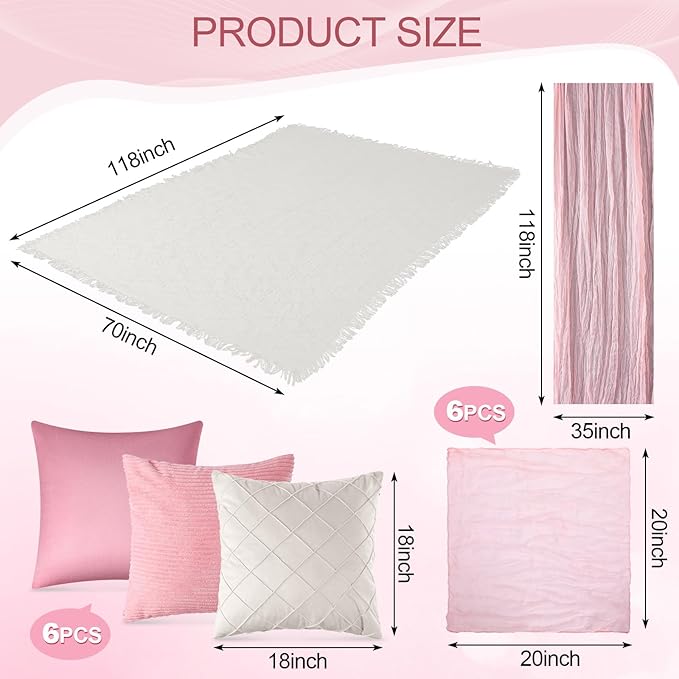 118 x 71" Extra Large Outdoor White Picnic Blankets with Pink Tulle Table Runner Cheesecloth Napkins Plush Throw Pillow Covers Oversize Beach Blanket Essentials for Wedding Picnic Camp(Stylish,14)