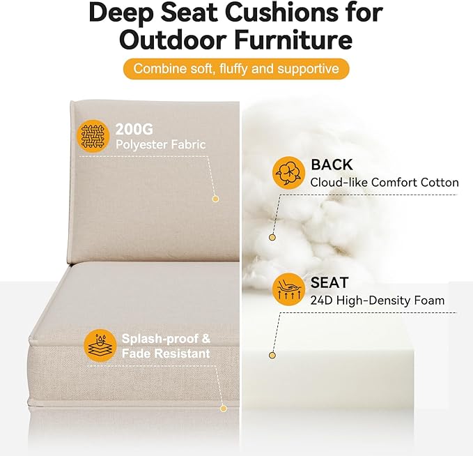 Aoxun Outdoor Replacement Cushions for Patio Furniture, 4'' Water-Repellent Sofa Cushion for 4-Seat Rattan Wicker Sectional, Deep Seats & Fade Resistant (9-Piece, Ivory)