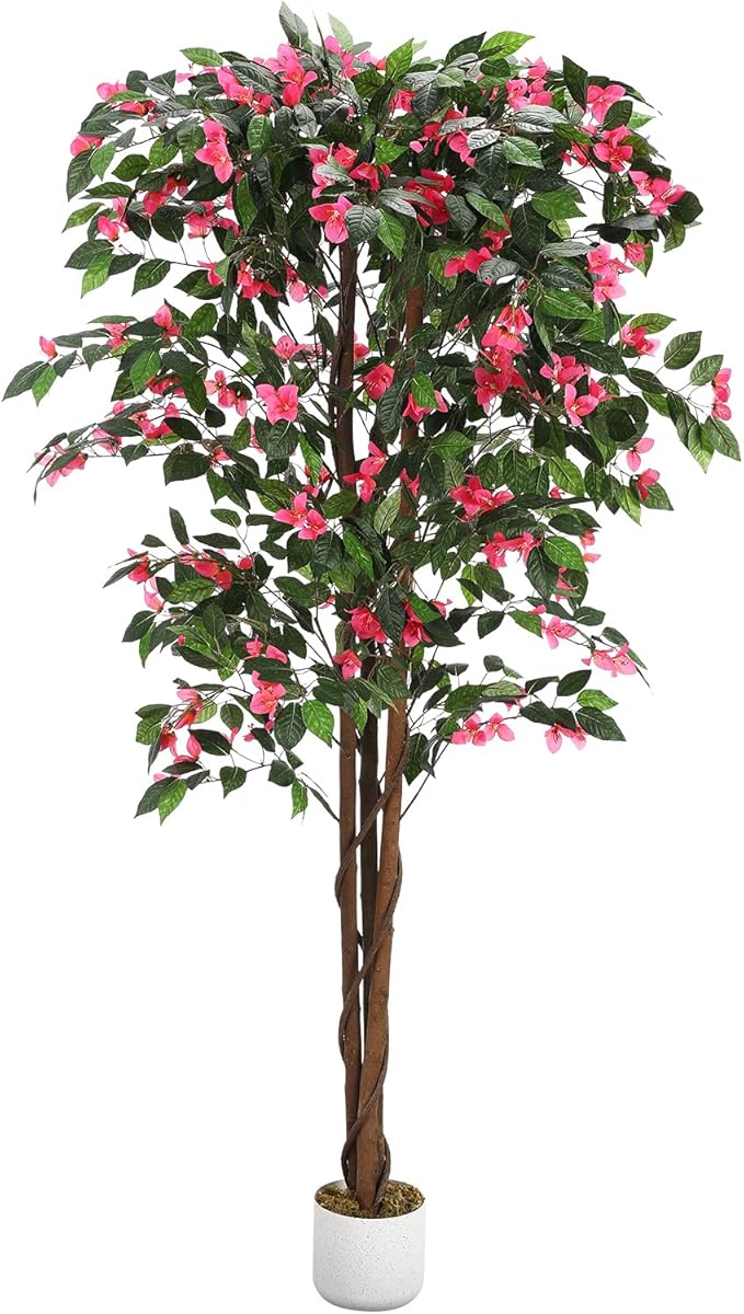 6FT Artificial Bougainvillea Tree, Faux Silk Bougainvillea Plant in Pot, Indoor Outdoor Decor, Potted Faux Flower Tree for Home Office Garden Living Room