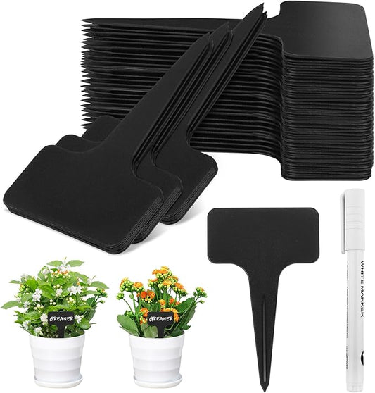 Greaner 300 PCS 4 Inch Garden Labels, Black T-Type Plant Tags and Labels, Plant Labels for Outdoor Garden, Nursery Garden Labels for Plants Herbs Flowers Vegetable Potted