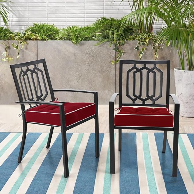 HARBOREST Outdoor Chair Cushions Set of 2, Tufted Patio Chair Cushions with Ties, Square Corner Outdoor Cushions for Patio Furniture, Lawn Chairs, Wicker Chairs, 17" x 17" x 5", Burgundy