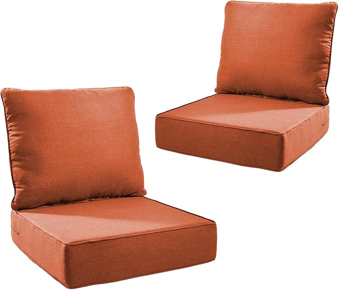 Outdoor Cushion Set for Furniture Patio Furniture, UV Resistant, Water Resistant - 6 Inch Thick Foam Garden Cushions– 24x24 Inch Patio Seat Covers for Chair/Sofa/Couch | Orange | 2-Pack |