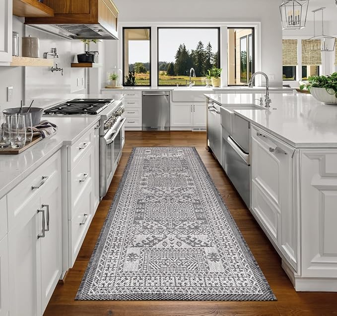 Keen Home Design Terrace Outdoor Runner Rug - 26"x119" Washable Indoor/Outdoor Rug for Patio, Kitchen, Balcony, Beach, Garden, Deck and Porch, Size: 2'2" x 9'11", Force Black