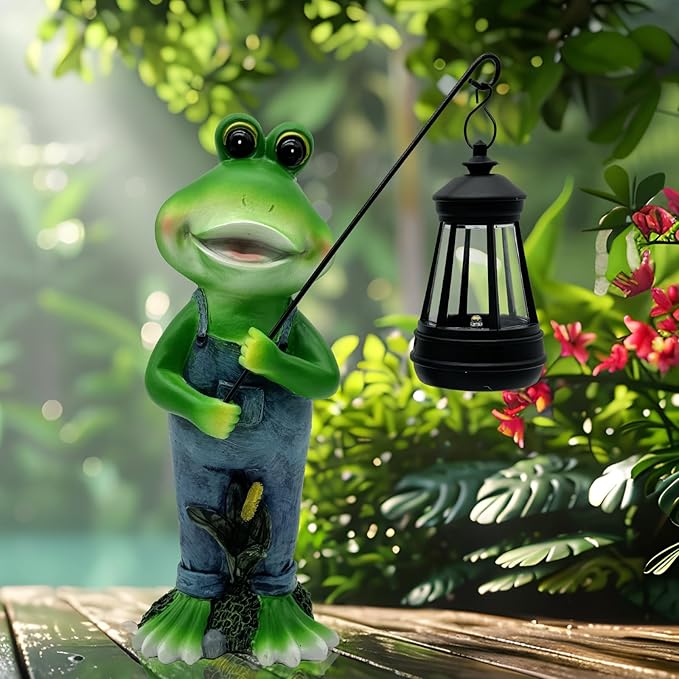 Solar Lantern Garden Statues Decor, 10" Large Outdoor Frog Figurine Lights for Yard Patio Decoration - Unique Christmas Housewarming Gift for Grandma Wowen Mom