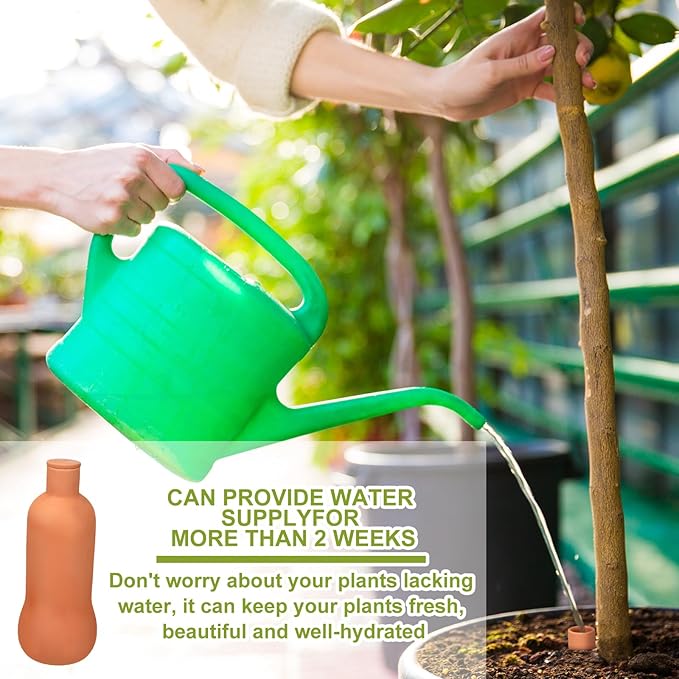 2 Pcs Olla Terracotta Watering Pot with Lid Large 34 oz Terra Cotta Self Watering Pots for Indoor Outdoor Plants Self Irrigate Spikes Ceramic Plant Waterer Set (Lovely)