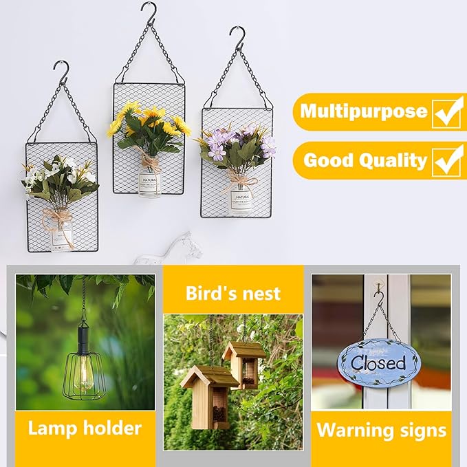 garini Hanging Basket Chain,2P 200 Inch Metal Black Hanging Chain with S Hooks for Planters, Photo, Lantern, Billboards and Planters