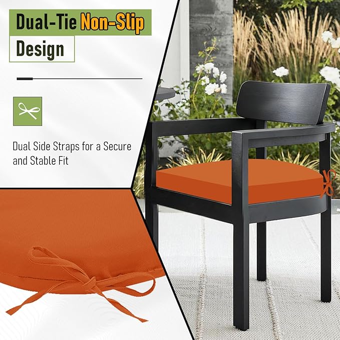 Basic Beyond Outdoor Chair Cushions Set of 4, Outdoor Cushions for Patio Furniture, Water Resistant Patio Chair Cushions with 2 Ties, 17x16x2, Orange