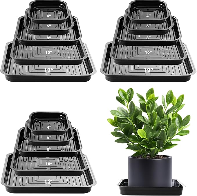 15 Pack 4, 6, 8, 10, 12 Inch Plant Saucer Plant Trays for Pots Square Plant Pot Saucers for Outdoors and Indoors Plant Water Catcher Tray Plastic Plant Trip Trays Saucers for Potted Plants Dishes
