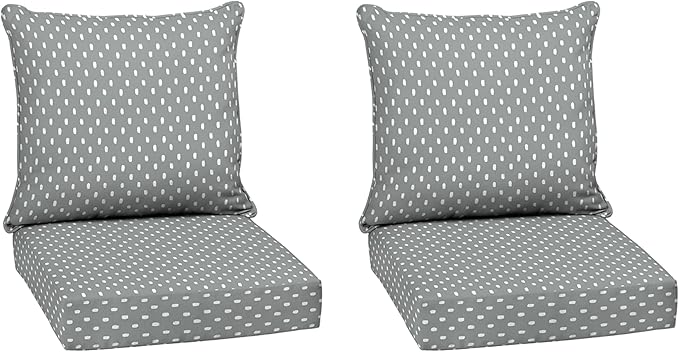 Arden earthFIBER Outdoor Deep Seat Cushion Set (2-Pack), 24 in x 24 in, Weather-Proof, Rain-Proof, Fade Resistant Patio Cushion for Chair, Sofa, and Couch Stone Grey Dot