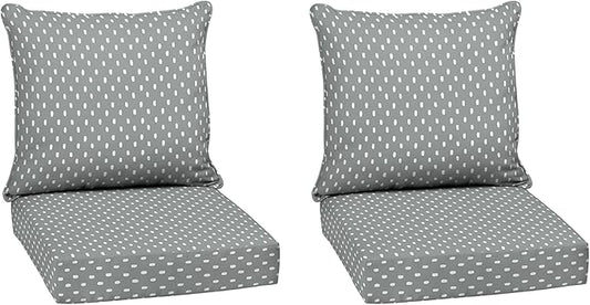 Arden earthFIBER Outdoor Deep Seat Cushion Set (2-Pack), 24 in x 24 in, Weather-Proof, Rain-Proof, Fade Resistant Patio Cushion for Chair, Sofa, and Couch Stone Grey Dot