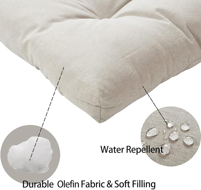 FUNHOME Outdoor Bench Cushion 48 x18 inch with Non-Slip Grips,Water Resistant Porch Swing Cushion,Bench Pillow Pads,Tufted Cushions for Patio Garden Furniture,48" Seat Cushions(Light Brown)