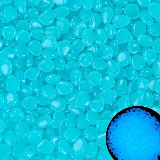 300PC 0.4" Glow Stones Blue Glow in The Dark Rocks Outdoor Small Luminous Pebbles Outdoor Decorations for Walkways,Gardens,Fish Tank,Sidewalks,Blue