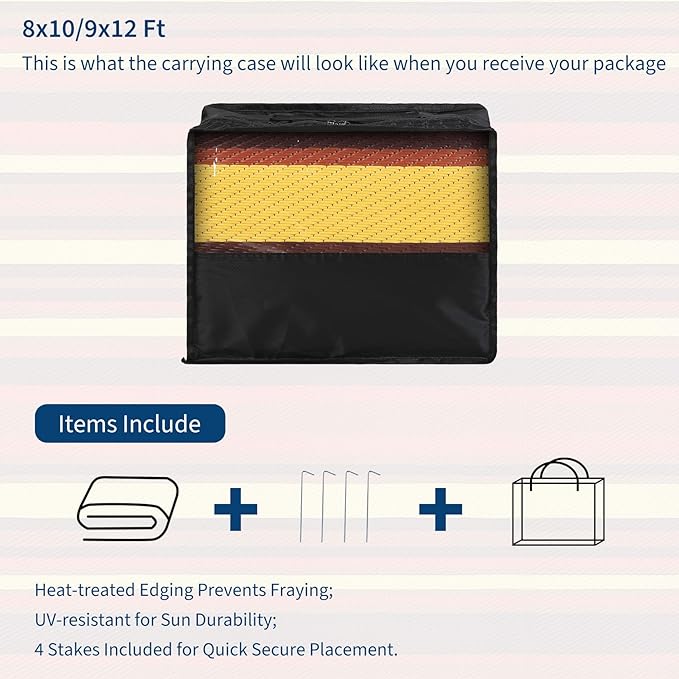 Outdoor Rug 8x10 Waterproof Patio Rugs Colorful Line Reversible Mat for Front Door Rv Foldable Plastic Straw Carpet for Travel Trailers, Deck, Picnic, Camper, Balcony, Beach，Orange/Red