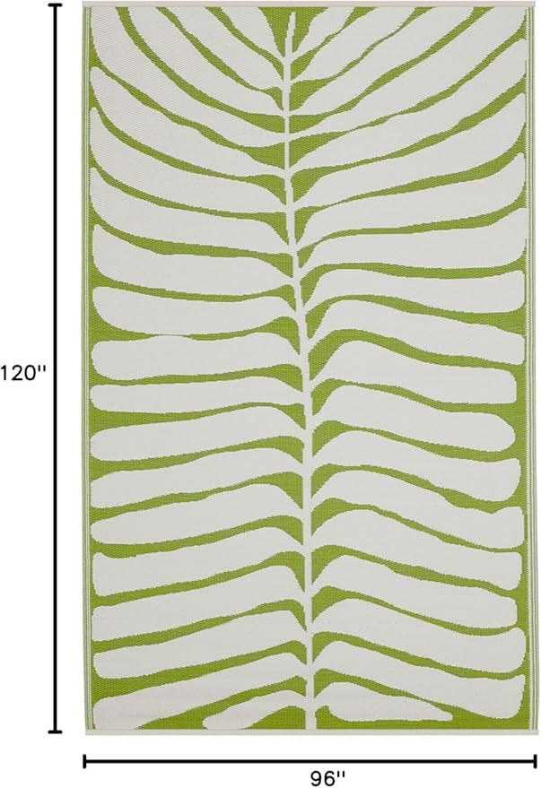 Fab Habitat Outdoor Rug - Waterproof, Fade Resistant, Crease-Free - Premium Recycled Plastic - Tropical Leaf Botanical - Patio Porch Balcony Deck - Hilo - Green - 8 x 10 ft