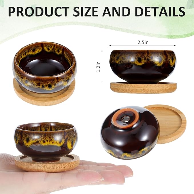 12 Pcs Ceramic Succulent Garden Pots Succulent Small Plant Cactus Planter Ceramic Pot with Drainage Hole and Bamboo Tray Matte Round Container (2.5 Inch)