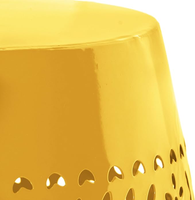 Christopher Knight Home Zoey Small Outdoor Side Table, Lace Cut Iron End Table, Metal Outdoor Stool, Hollow Drum Round Side Table, Decorative Garden Stool with Cutout Design for Patio Balcony, Yellow