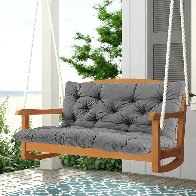 2-3 Seat Swing Replacement Cushion, Outdoor Bench Cushions with Backrest Thicken 4", Patio Furniture Garden Porch Loveseat Glider Pad Anti-Fading Waterproof (French Grey, 40x70in)
