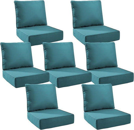 6" Thick Outdoor Cushions 24x24x6, 7-Set Deep Seat Patio Cushions with Removable Cover, Waterproof & Fade Resistant Replacement for Wicker Chair, Loveseat, Sofa - Peacock Green