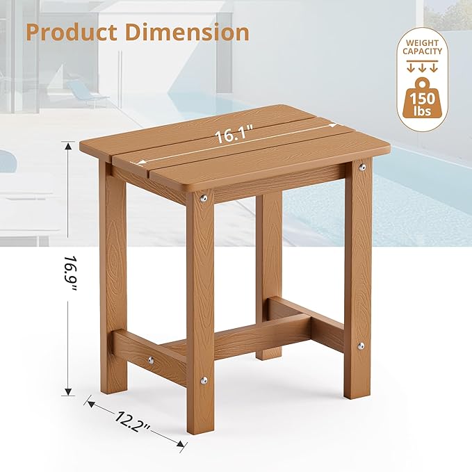 LUE BONA Outdoor Side Table Set of 2, HDPS Small Outdoor Table, Adirondack Side Table,Outside End Table for Patio, Porch, Pool, Weather Resistant/Easy Maintenance/Indoor or Outside Use, Teak Color
