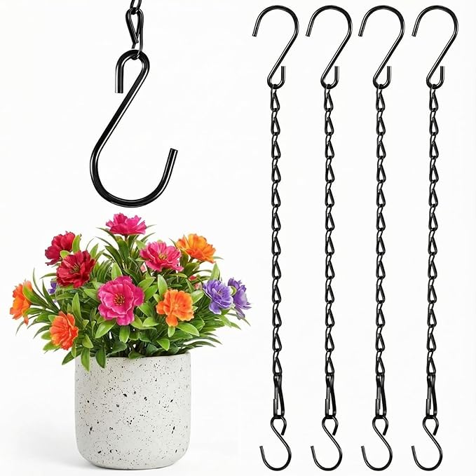 Outus 4 Pack 9.5 Inch Black Hanging Chain for Bird Feeders, Planters, Lanterns, Wind Chimes, Decorative Ornaments and Birdbaths Basket Extender Chain Outdoor Indoor