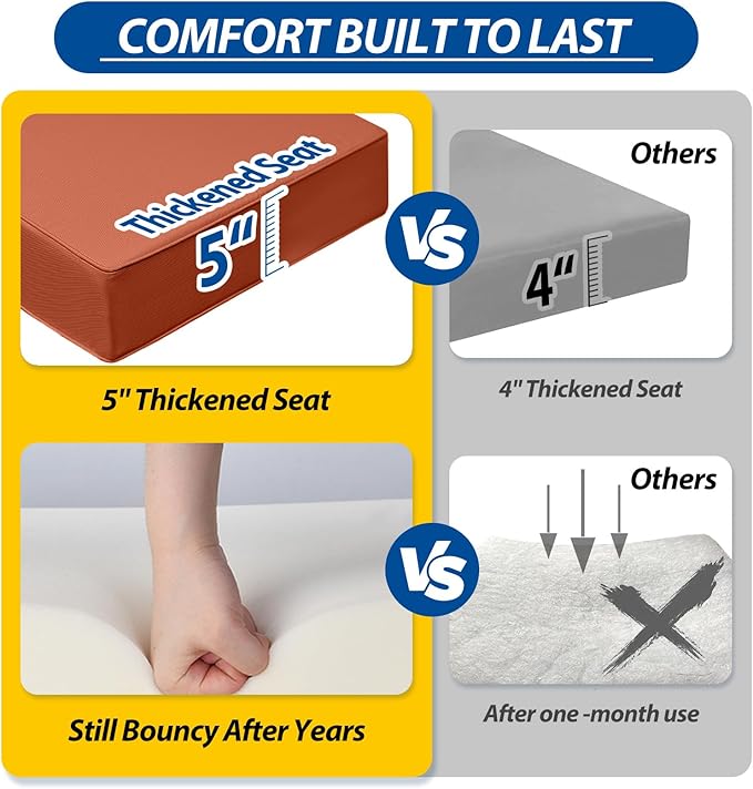 AAAAAcessories Outdoor Seat Cushions for Chairs, Fade-Resistant, Waterproof Patio Furniture Replacement Cushions, 23.5" x 25.5" x 5" + 23.5" x 13.5", Rust