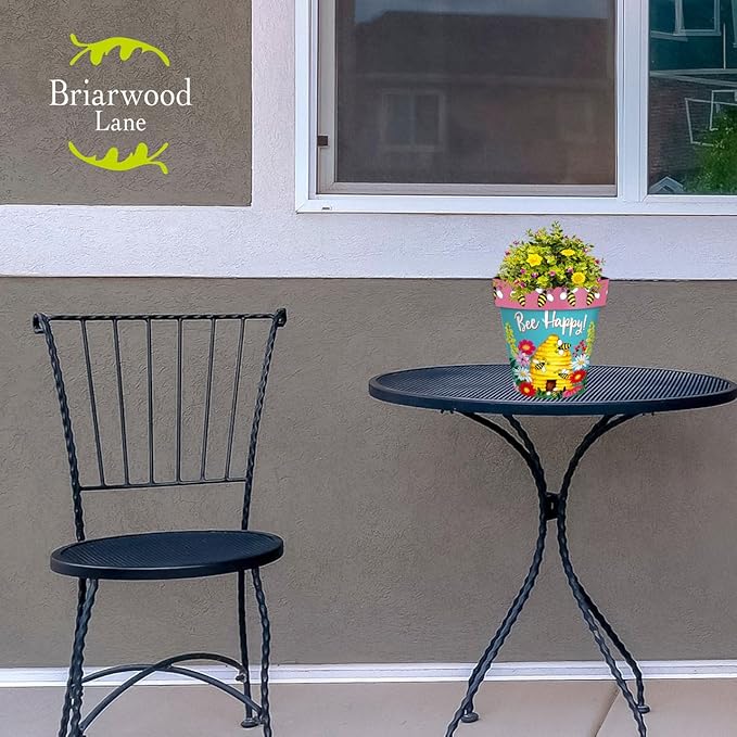 Briarwood Lane Summer Planter 8.5" x 8.5" x 8.5" Bee Happy Beehive Small for Summer Planter