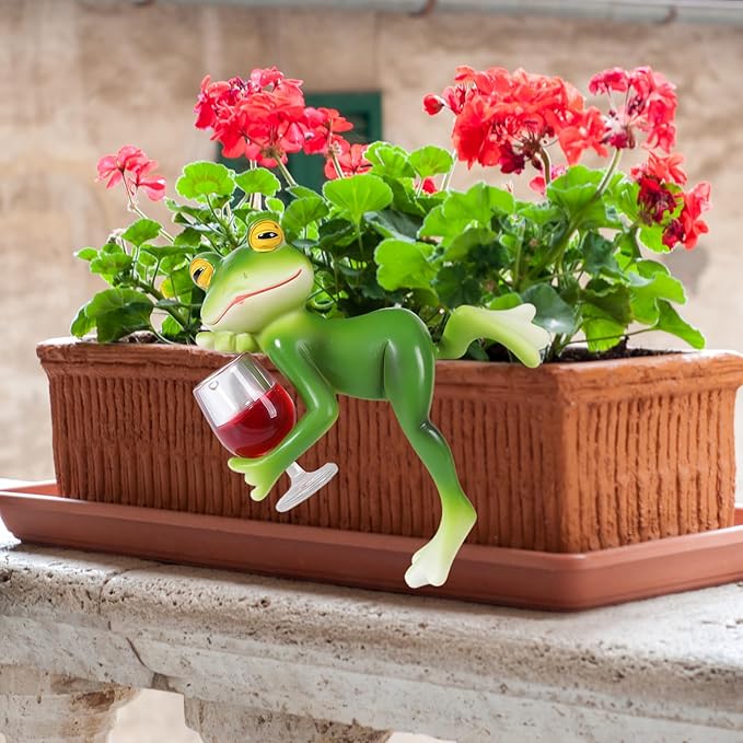 HPMAISON Miniature Frog Figurines Plant Decorations for Pots Frog Statue Planter Hugger Resin Garden Outdoor Fairy Garden Statue Hanging Figurines Yard Patio Decor Desk Ornament Women Gift