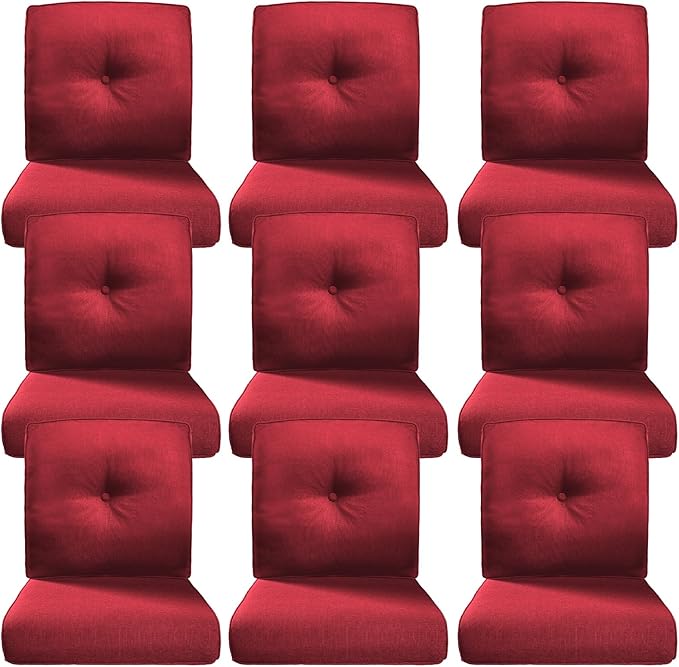 Belord Luxury 4" Thick Outdoor Cushion 9 Set - 22 x24 Inch 28D Sponge Filling Fade-Resistant Chair Cushion, Spill Proof Removable Patio Furniture Replacement Cushions for Sofa Bench Swing - Red