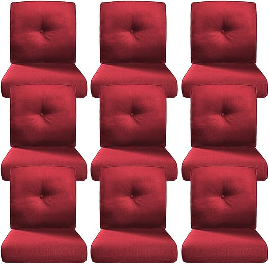 Belord Luxury 4" Thick Outdoor Cushion 9 Set - 22 x24 Inch 28D Sponge Filling Fade-Resistant Chair Cushion, Spill Proof Removable Patio Furniture Replacement Cushions for Sofa Bench Swing - Red