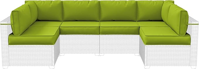 14-Piece Outdoor Cushions for Patio Furniture Thick Outdoor Chair Cushions 5" Foam High-Density Water-Resistant Deep Seat Cushion for 6-Seat Sectional Sets Liner&Cover Grass Green