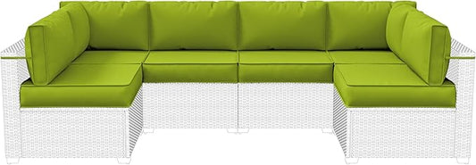 14-Piece Outdoor Cushions for Patio Furniture Thick Outdoor Chair Cushions 5" Foam High-Density Water-Resistant Deep Seat Cushion for 6-Seat Sectional Sets Liner&Cover Grass Green