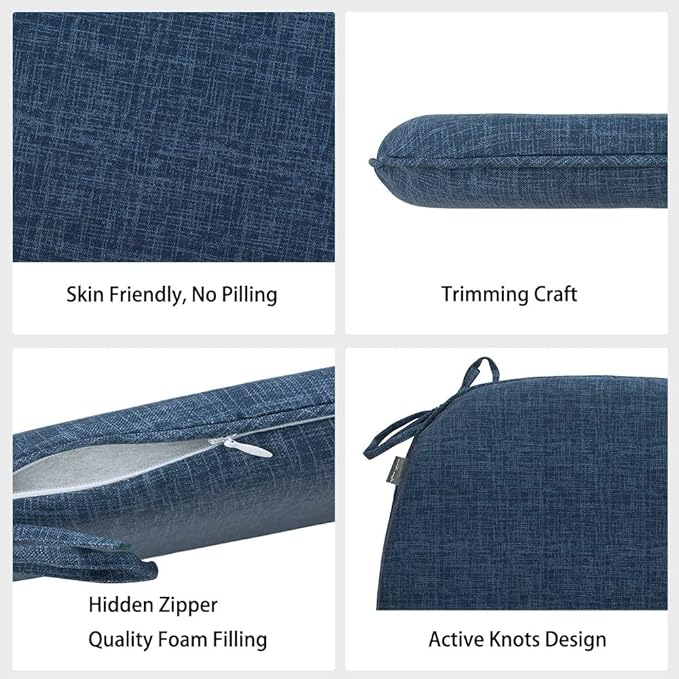 Magpie Fabrics Outdoor/Indoor 17"x16"x2" Chair Cushions with Ties Set of 4, Waterproof All Weather U-Shape Seat Pads Decoration for Patio Garden Furniture Home Office (Navy Blue Textured)