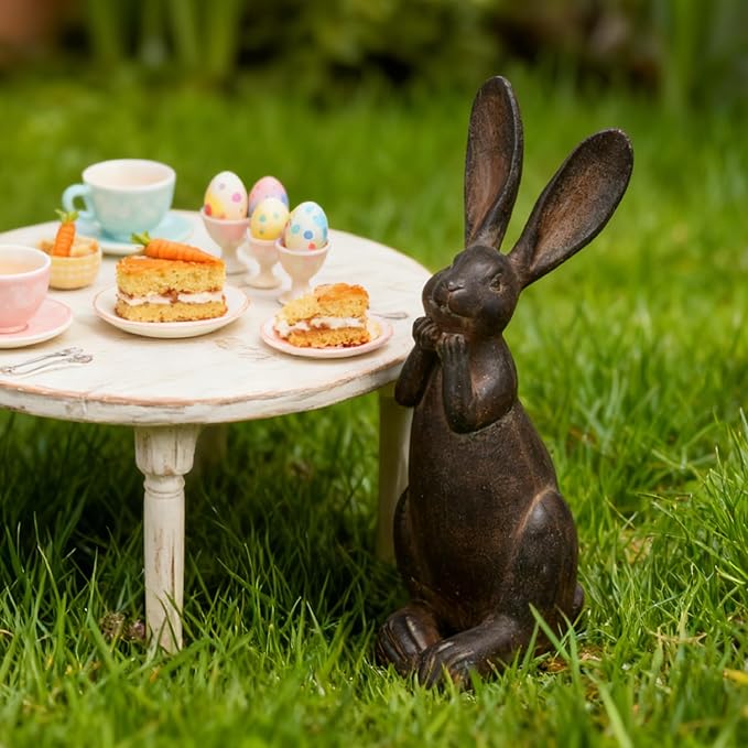 DiliComing Bunny Decor Resin Animals Statue - Garden Decorations Garden Decor for Outside Cute Cheeky Bunny Figurine Statues for Home Decor Outdoor Decor for Porch 5 × 4 × 11 Inch